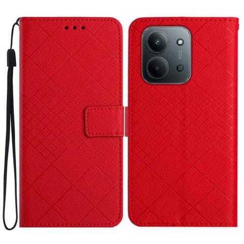 Funda de cuero con textura de cuadrícula rómbica para Redmi 15C 5G (173,1 mm) / Redmi 15C 4G (173,1 mm) (Rojo)