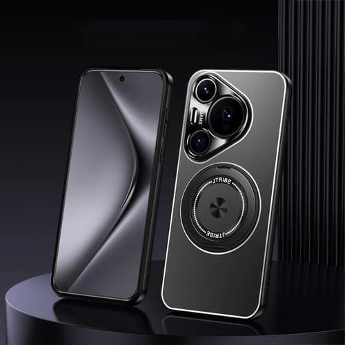 Funda de metal esmerilado con soporte giratorio para Huawei Pura 80 Pro 5G (negra)