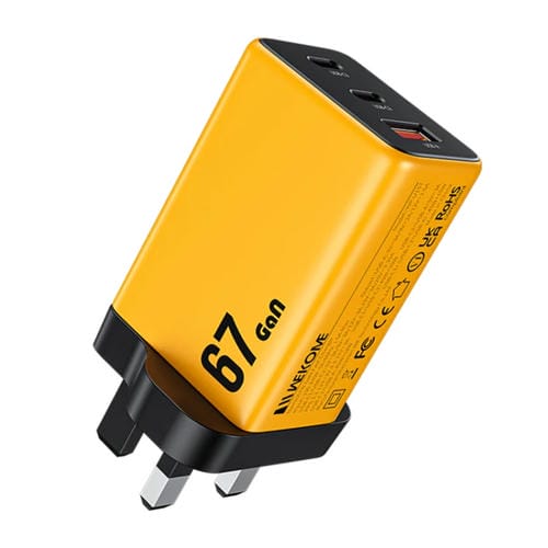 Cargador Rápido Usb-C x2 Wk Wp-U157 67 W (Británico) (Amarillo)