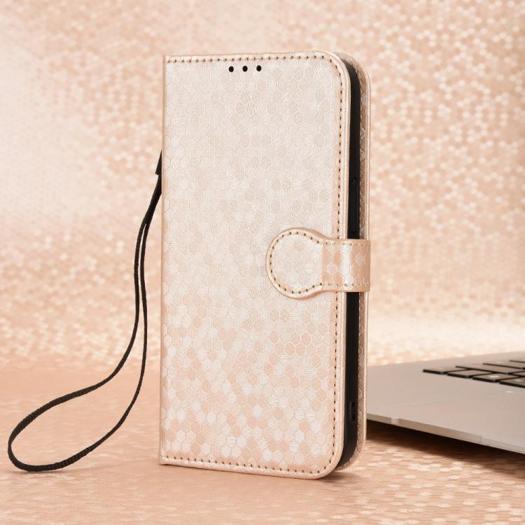 Funda de cuero con textura de puntos de panal para itel A95 5G (dorada)