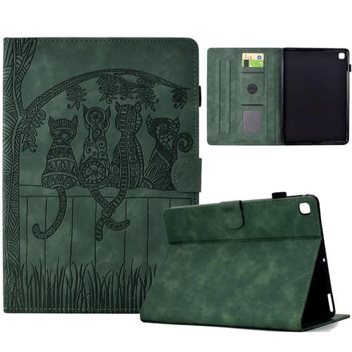 Funda para Tablet Samsung Galaxy Tab A 10.1 2019 T510 Piel Relieve Gatos (Verde)