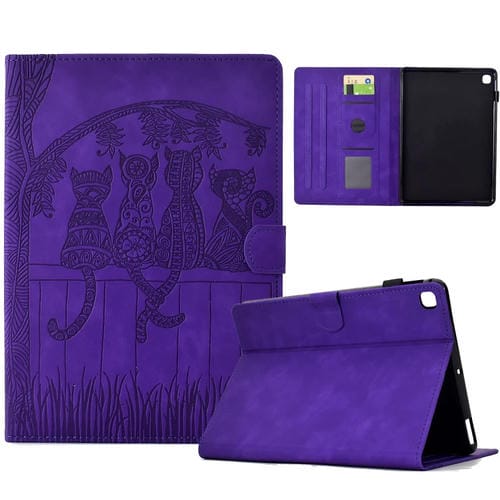 Funda de Piel Samsung Galaxy Tab A 10.1 T510 Relieve Gatos (Morado)