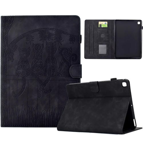 Funda inteligente de cuero Samsung Galaxy Tab A7 2020 T500 con relieve de gatos (Negra)