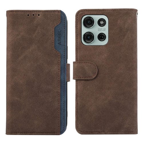 Funda de Cuero con Bloqueo Magnético RFID para Motorola Moto G75 5G Abeel (Marrón-Azul)
