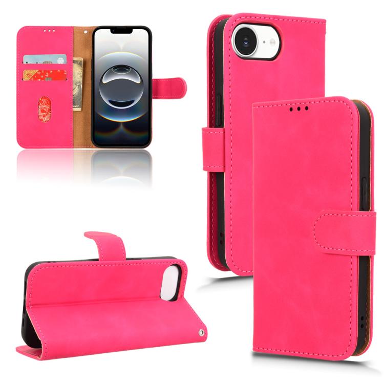 Funda de Cuero para iPhone 16E con Tapa Magnética y Tacto Agradable (Rosa y Rojo)
