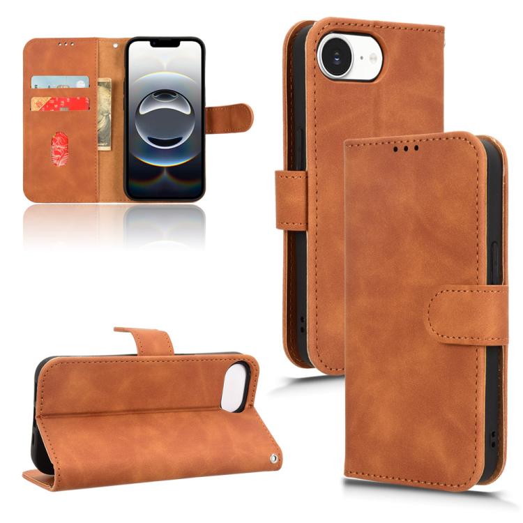 Funda de Cuero para iPhone 16E con Tapa Magnética y Tacto Agradable (Marrón)