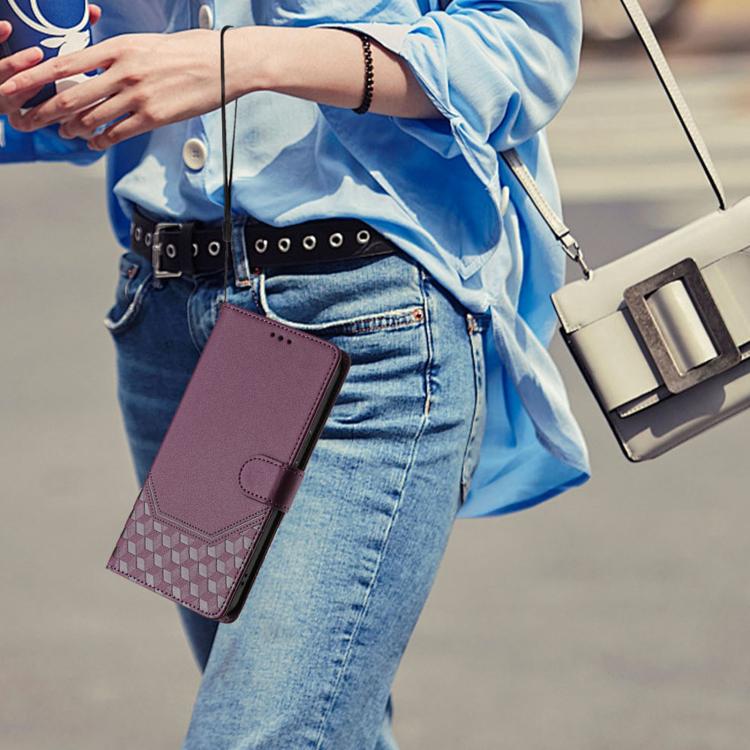 Funda de Cuero Rfid con Relieve en Panal para iPhone 16E (Violeta)