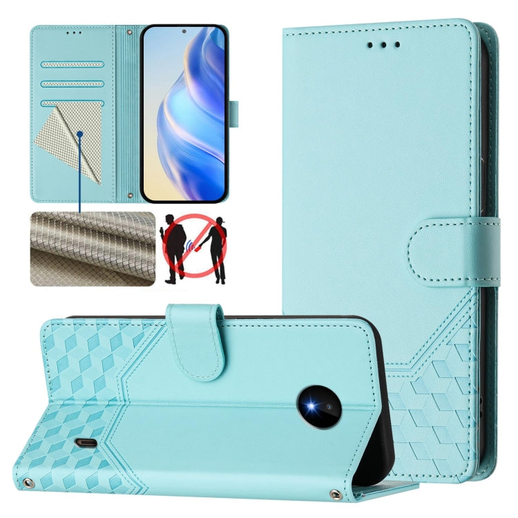 Funda de Cuero Rfid con Relieve en Panal para Nokia C10/C20 (Verde Menta)