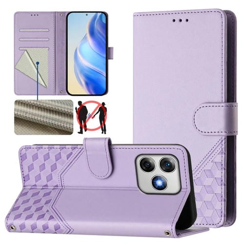 Funda de Cuero Rfid con Relieve en Panal para Ulefone Note 18 Ultra (Morado Claro)