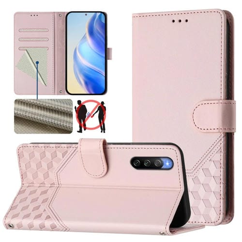 Funda de Cuero Rfid con Relieve en Panal para Sony Xperia 10 V (2023) (Rosa)