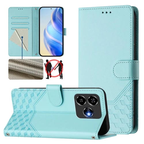Funda de Cuero Rfid para ZTE Blade V60 Vita/V60 con Diseño Panal de Abeja (Verde Menta)