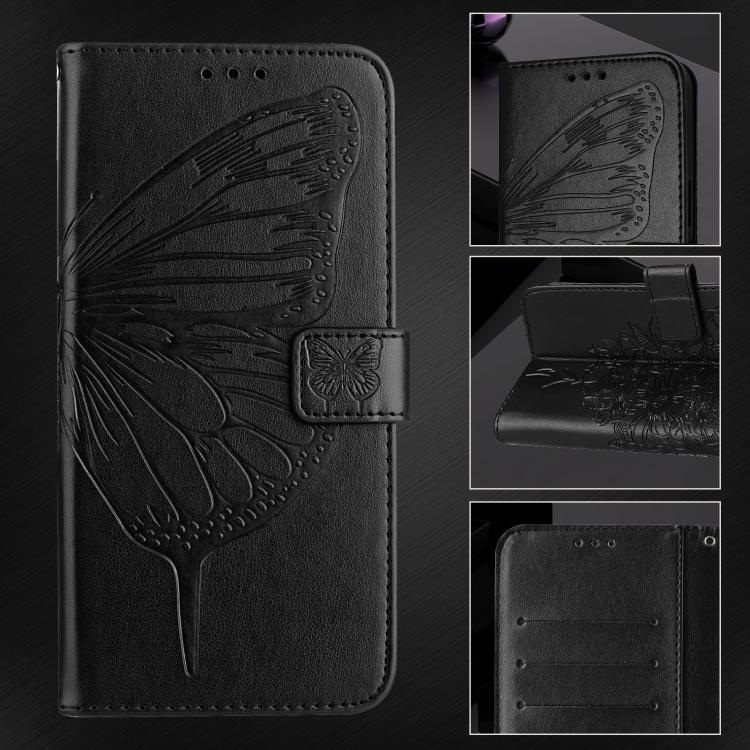 Funda de piel con diseño de mariposa en relieve para Samsung Galaxy M56 5G (negra)