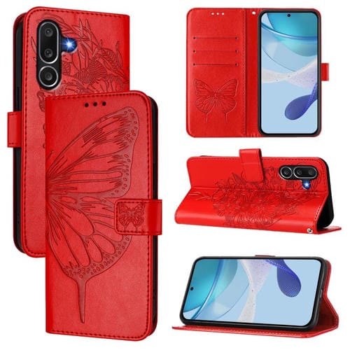 Funda de piel con diseño de mariposa en relieve para Samsung Galaxy M56 5G (roja)