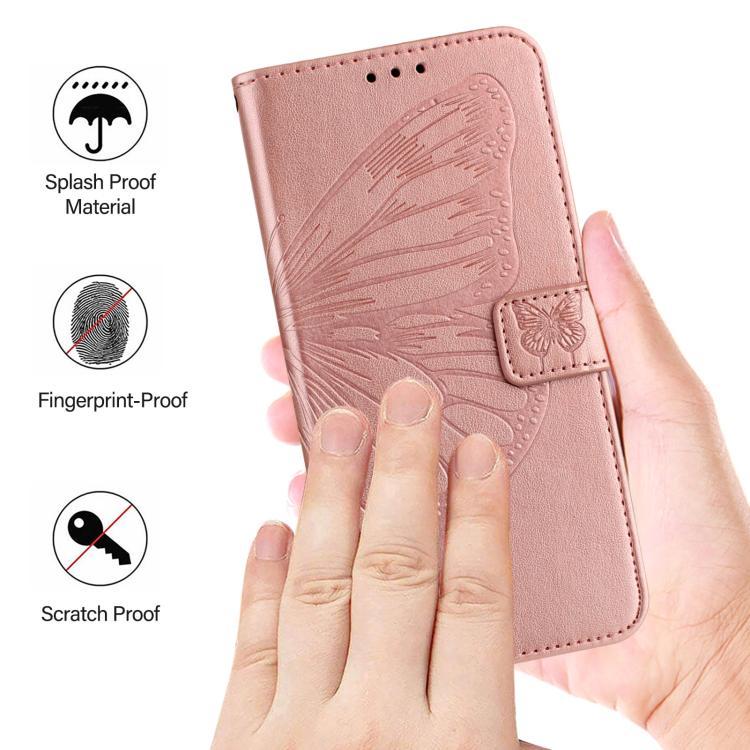 Funda de piel con diseño de mariposa en relieve para Samsung Galaxy M56 5G (oro rosa)