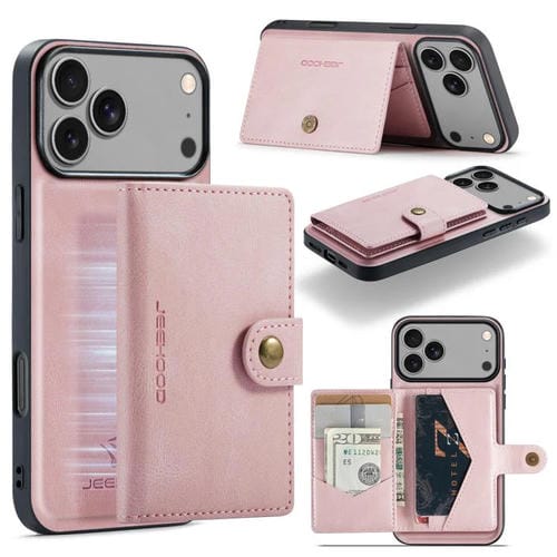 JEEHOOD J01 - Funda magnética desmontable estilo billetera para iPhone 17 Pro Max (rosa)