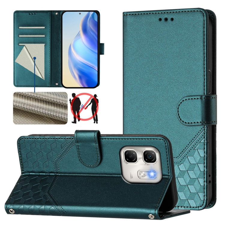Funda de Cuero Rfid con Relieve en Panal para Infinix Hot 50I 5G y Smart 9 4G (Verde Pavo Real)