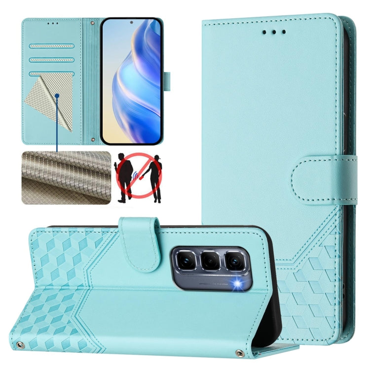 Funda de Cuero Rfid con Relieve en Panal para Infinix Hot 50 Pro+ 4G (Verde Menta)