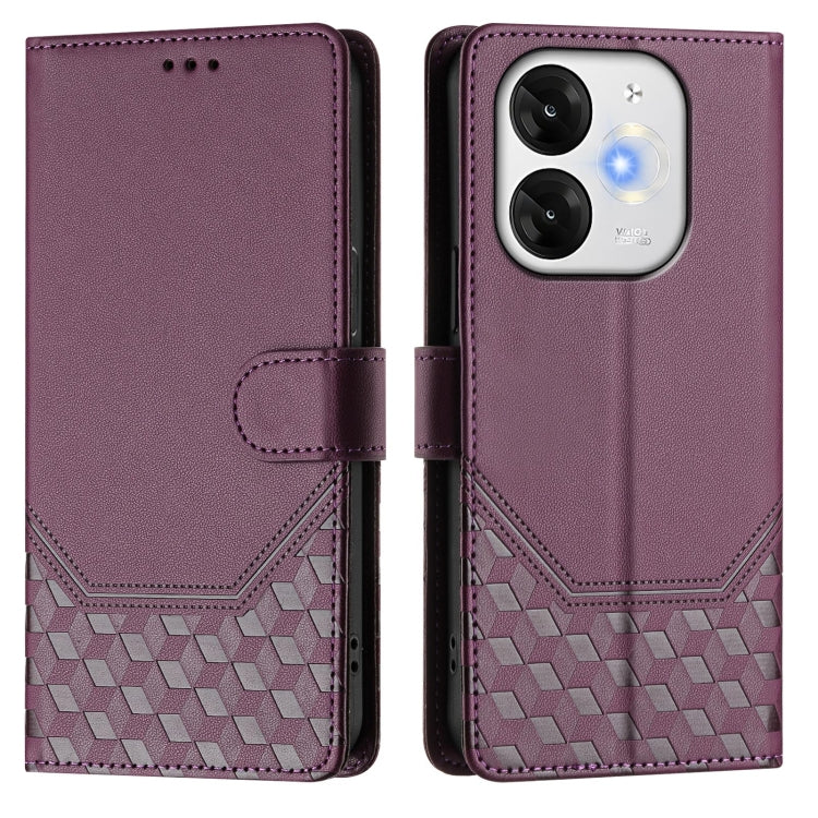Funda de Cuero Rfid con Relieve en Panal para Teléfono Itel A80 4G (Violeta)