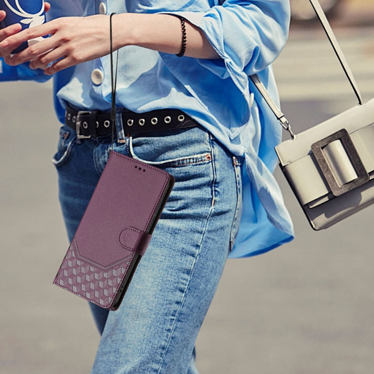 Funda de Cuero Rfid con Relieve en Panal para Teléfono Itel A80 4G (Violeta)
