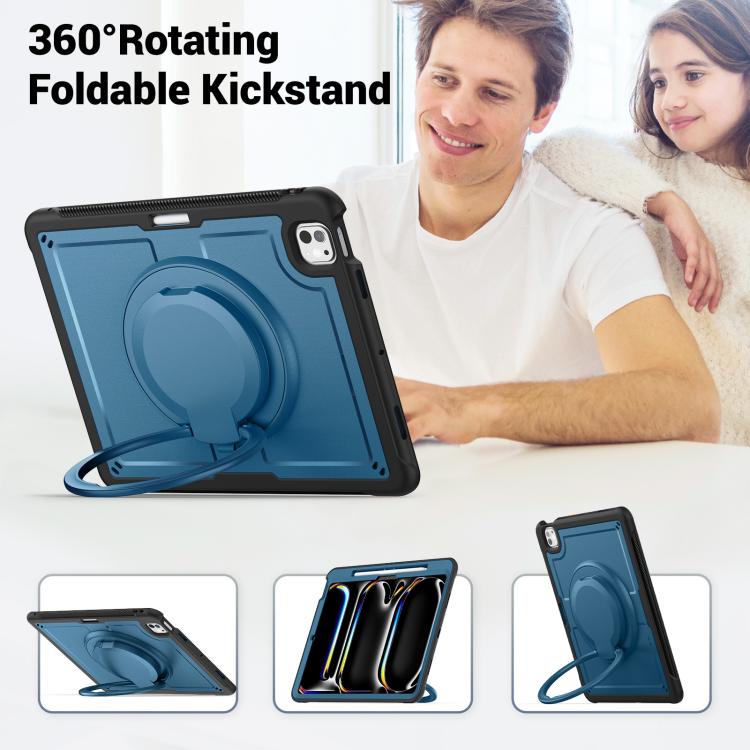 Funda Híbrida Tipo Panal con Asa y Correa para iPad Pro 13 (2024) (Azul Marino)