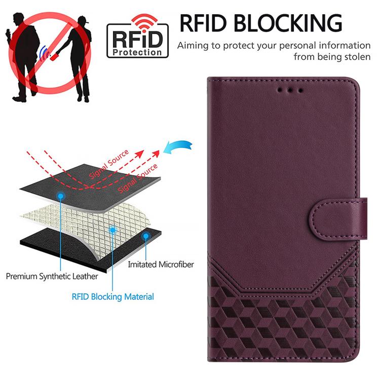 Funda de Cuero Rfid con Relieve en Panal para Huawei Nova 13/Nova 12 (Violeta)