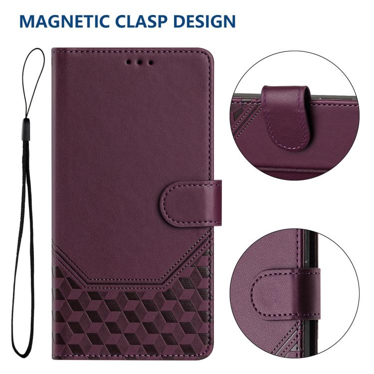 Funda de Cuero Rfid con Relieve en Panal para Huawei Nova 13/Nova 12 (Violeta)