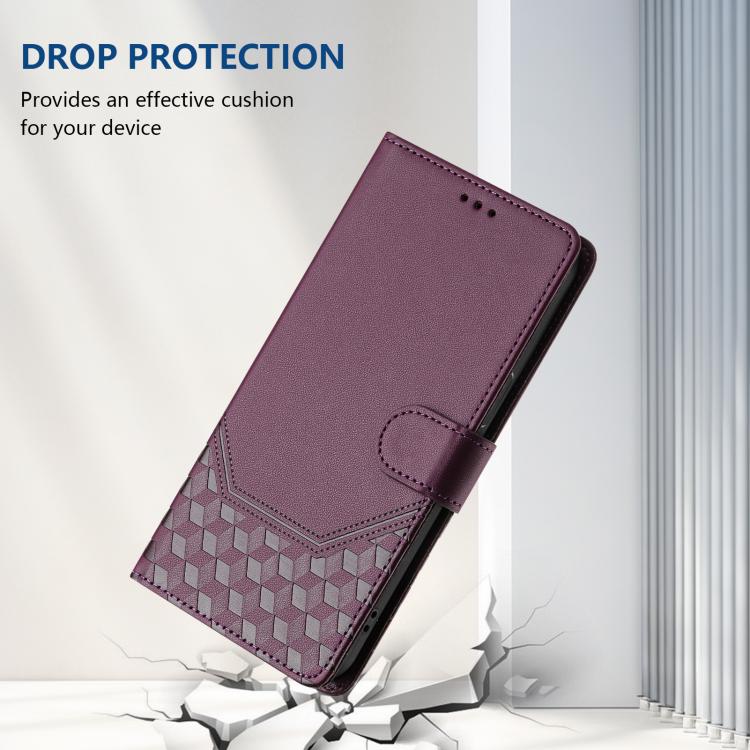 Funda de Cuero Rfid con Relieve en Panal para Huawei Nova 13/Nova 12 (Violeta)