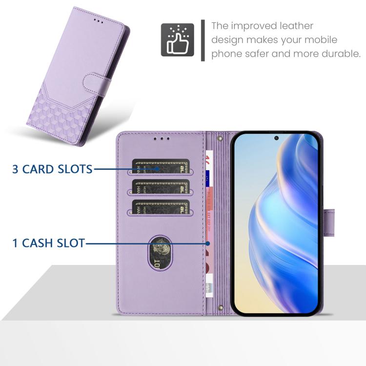 Funda de Cuero Rfid con Relieve en Panal para Huawei Nova 13 Pro (Morado Claro)