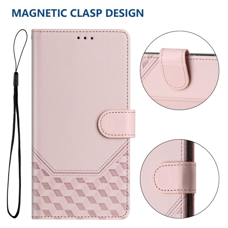 Funda de cuero con relieve de panal RFID para Samsung Galaxy M56 5G (rosa)