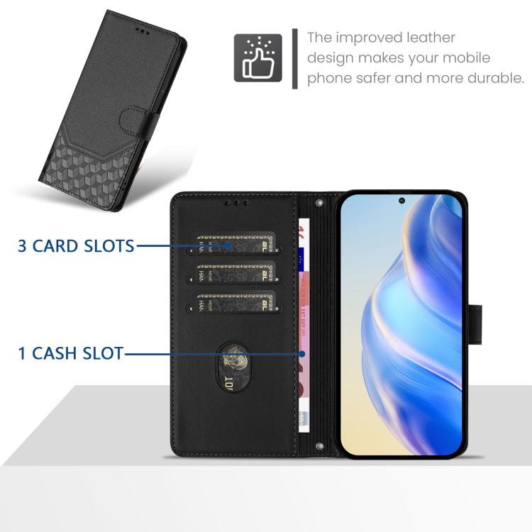 Funda de cuero con relieve de panal RFID para Samsung Galaxy M56 5G (negra)
