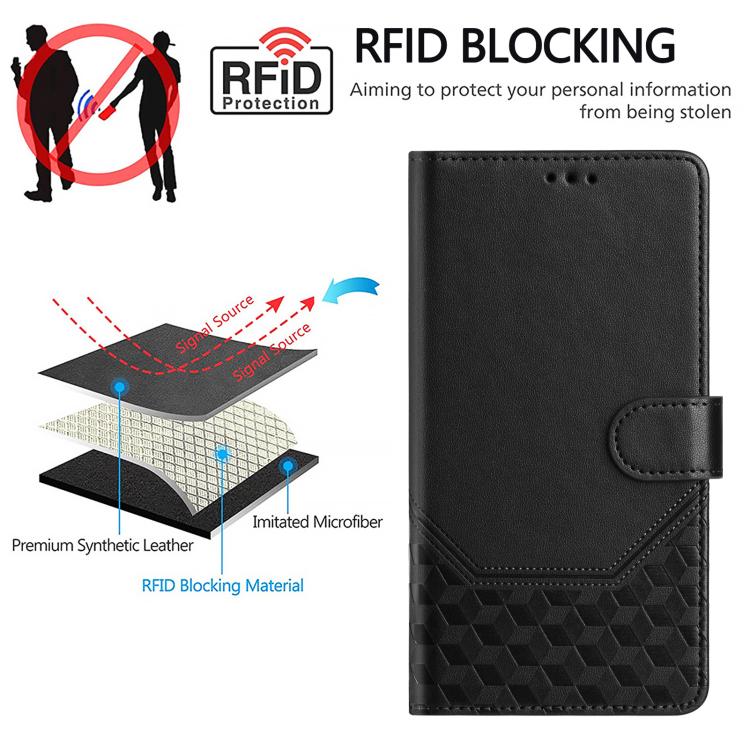 Funda de cuero con relieve de panal RFID para Samsung Galaxy M56 5G (negra)