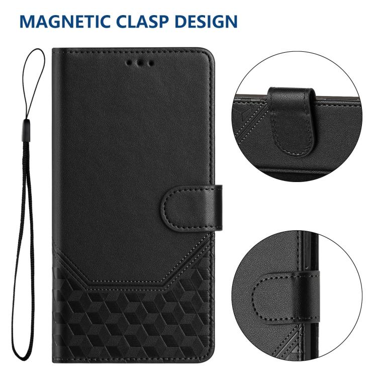Funda de cuero con relieve de panal RFID para Samsung Galaxy M56 5G (negra)