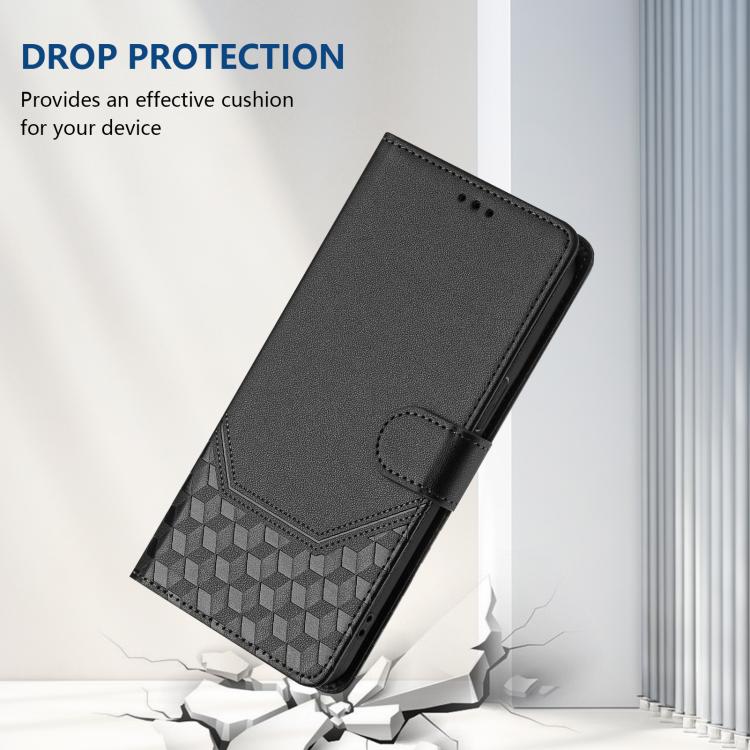 Funda de cuero con relieve de panal RFID para Samsung Galaxy M56 5G (negra)
