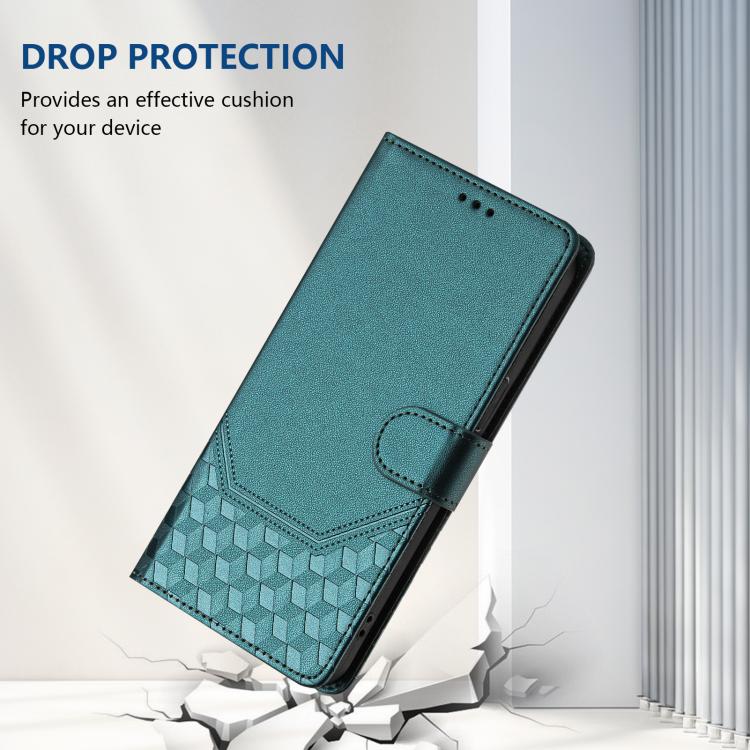 Funda de piel con relieve de panal RFID para Samsung Galaxy M56 5G (verde pavo real)