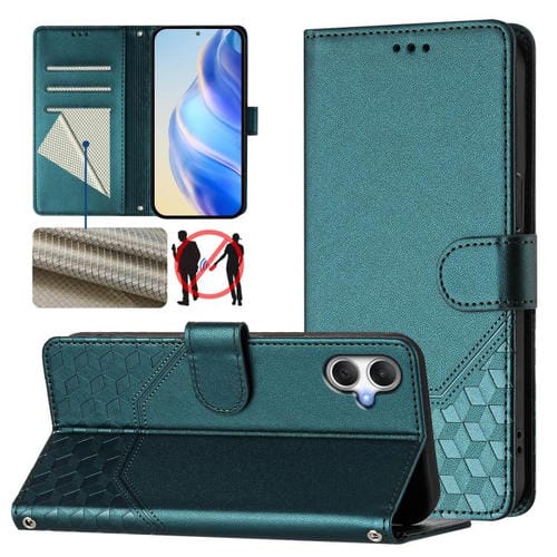 Funda de piel con relieve de panal RFID para Samsung Galaxy A07 4G (verde pavo real)