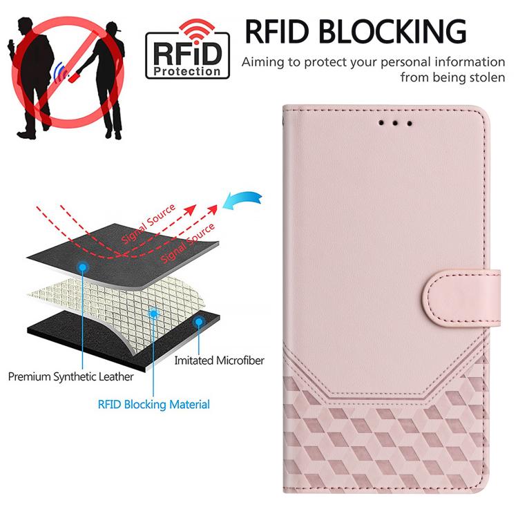 Funda de piel con relieve de panal RFID para Samsung Galaxy A17 4G (rosa)