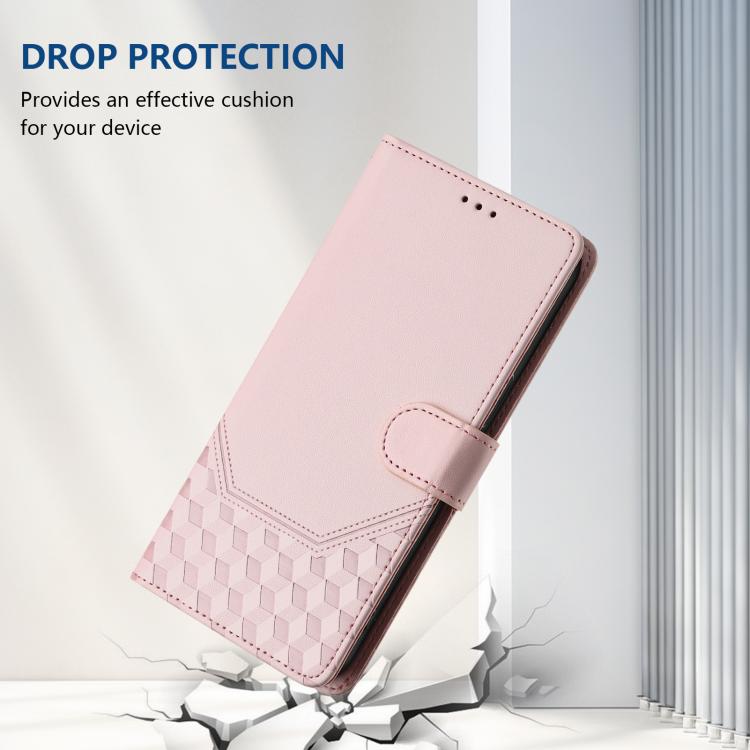 Funda de piel con relieve de panal RFID para Samsung Galaxy A17 4G (rosa)