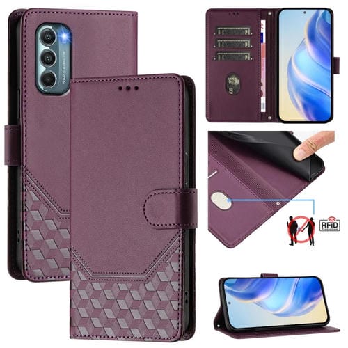 Funda de Cuero Rfid con Relieve de Panal para Motorola Moto G Stylus 2022 5G (Violeta)