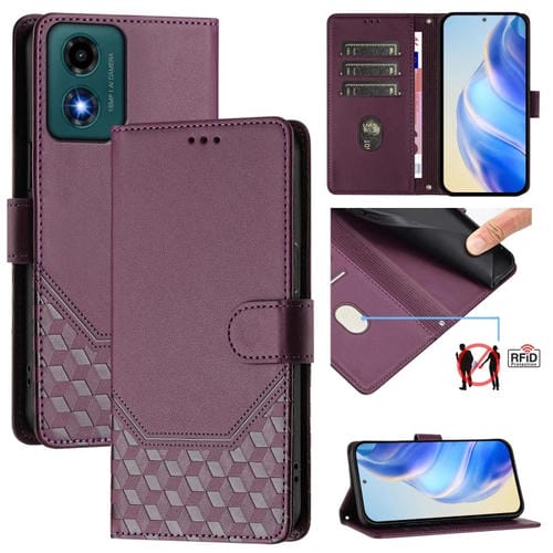 Funda de Cuero Rfid con Relieve en Panal para Motorola Moto G24 4G/G04 4G (Violeta)