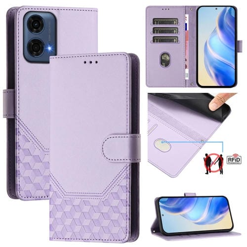 Funda de Cuero Rfid con Relieve en Panal para Motorola Moto G24 Power 4G (Morado Claro)