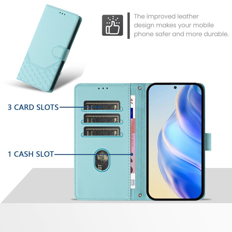 Funda de cuero RFID con relieve de panal para Xiaomi Civi 5 Pro 5G (verde menta)