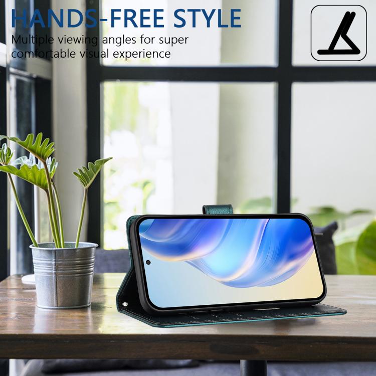 Funda de cuero con relieve de panal RFID para Xiaomi Civi 5 Pro 5G (verde pavo real)