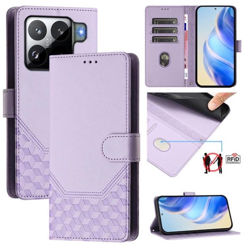 Funda de cuero con relieve de panal RFID para Xiaomi 15S Pro 5G (morado claro)