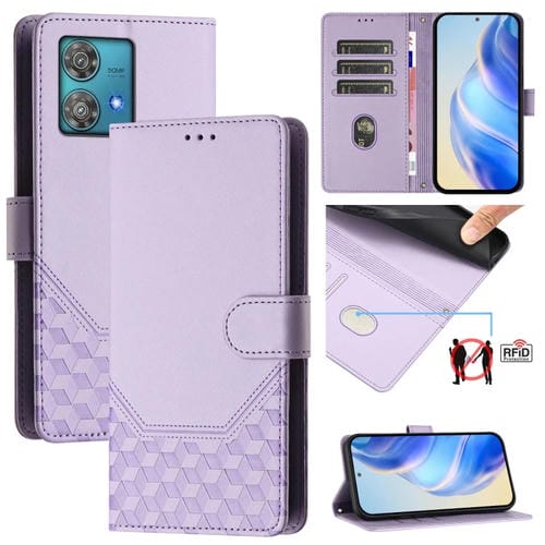 Funda de Cuero Rfid con Relieve en Panal para Motorola Edge 40 Neo 5G (Morado Claro)