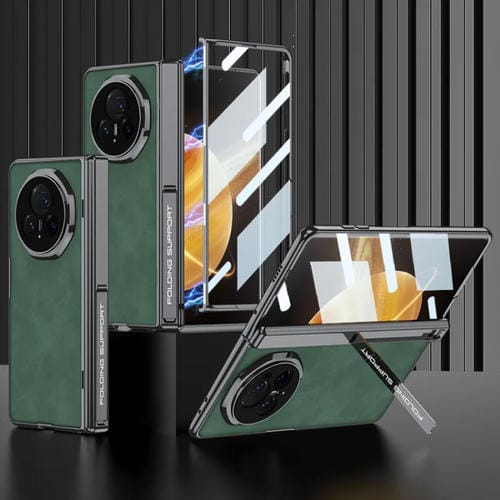 Funda de Cuero para Honor Magic V3 Gkk con Bisagras Magnéticas a Prueba de Golpes (Verde)