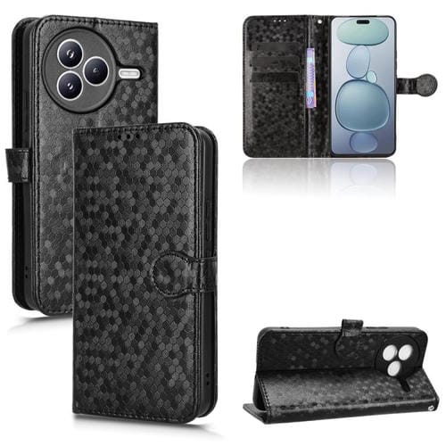 Funda de cuero con textura de panal y puntos para Xiaomi Civi 5 Pro 5G (negra)