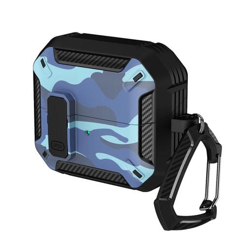 Funda Protectora para Auriculares Samsung Galaxy Buds3 y 3 Pro con Camuflaje, Interruptor y Gancho (Azul)