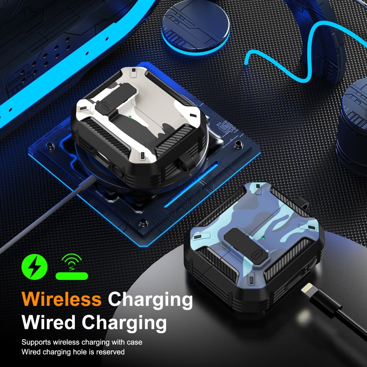 Funda Protectora para Auriculares Samsung Galaxy Buds3 y 3 Pro con Camuflaje, Interruptor y Gancho (Azul)