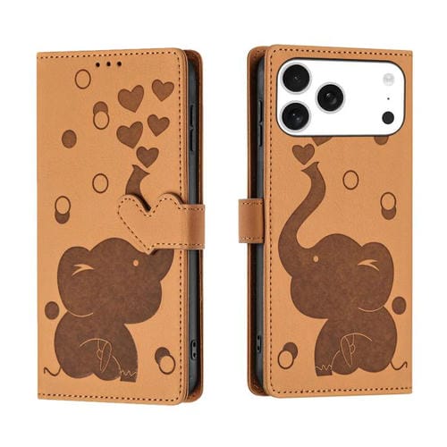 Funda de piel con relieve de elefante para iPhone 17 Pro Max (amarilla)