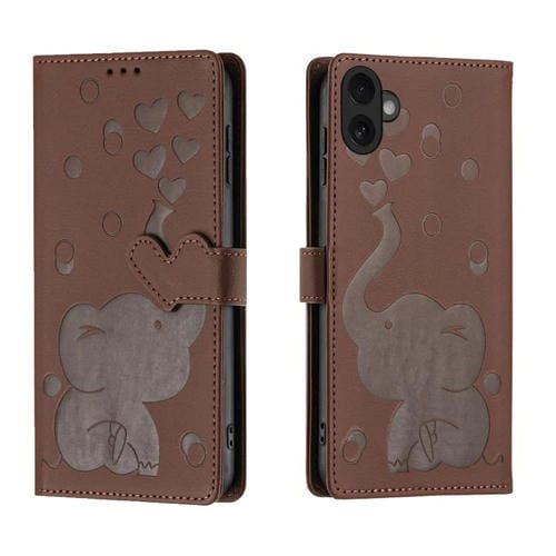 Funda de piel con relieve de elefante para iPhone 17 (marrón)